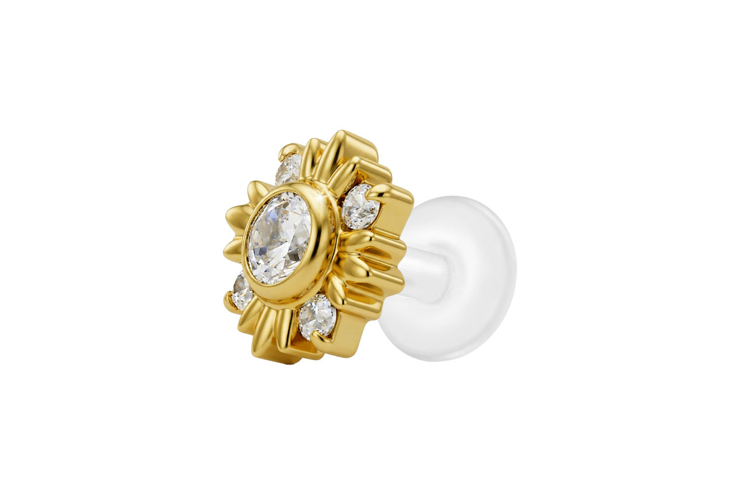 PTFE Labret mit Innengewinde + Titan-Aufsatz KRISTALLSONNE | GO = Goldfarben | 1,2 | 5 | IXP5208_[300416]